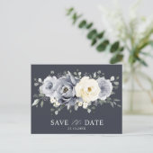 Silver Gray Ivory Floral Winter Boho Save the Date Postkarte (Stehend Vorderseite)