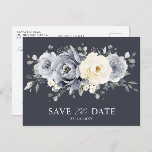 Silver Gray Ivory Floral Winter Boho Save the Date Postkarte (Vorne/Hinten)