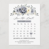 Silver Gray Ivory Floral Winter Boho Save the Date Postkarte (Vorderseite)