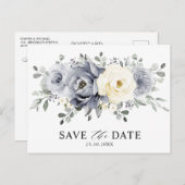 Silver Gray Ivory Floral Winter Boho Save the Date Postkarte (Vorne/Hinten)