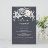 Silver Gray Ivory Floral Winter Boho Wedding Menu (Stehend Vorderseite)