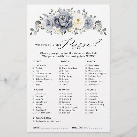 Silver Gray Ivory Floral Winter Brautparty Game (Vorderseite)