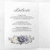 Silver Gray Ivory Floral Winter Rustikale Wedding  Dreifach Gefaltete Ankündigung (Innen Erste Seite)