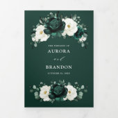 Silver Gray Ivory Floral Winter Rustikale Wedding Dreifach Gefaltete Ankündigung (Cover)