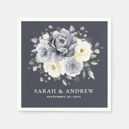Silver Gray Ivory Floral Winter Rustikales Hochzei Serviette