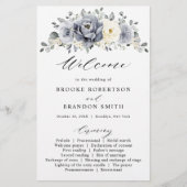 Silver Gray Ivory Floral Winter Wedding Programm (Vorderseite)
