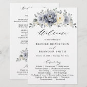 Silver Gray Ivory Floral Winter Wedding Programm (Vorne/Hinten)