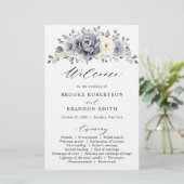 Silver Gray Ivory Floral Winter Wedding Programm (Stehend Vorderseite)
