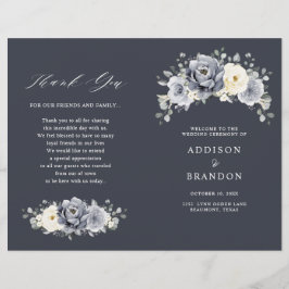 Silver Gray Ivory Floral Winter Wedding Programm
