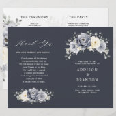 Silver Gray Ivory Floral Winter Wedding Programm (Vorne/Hinten)