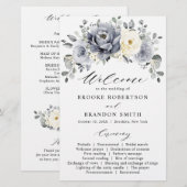 Silver Gray Ivory Floral Winter Wedding Programm (Vorne/Hinten)