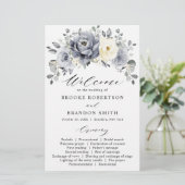Silver Gray Ivory Floral Winter Wedding Programm (Stehend Vorderseite)