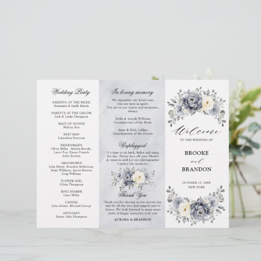 Silver Gray Ivory Winter Wedding Dreiländerprogram (Stehend Vorderseite)