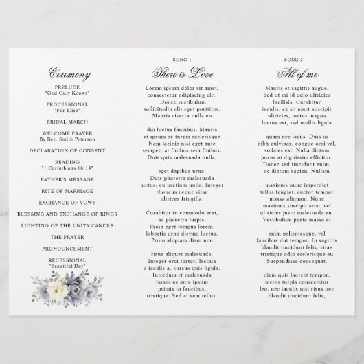 Silver Gray Ivory Winter Wedding Dreiländerprogram (Rückseite)
