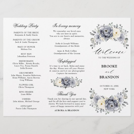 Silver Gray Ivory Winter Wedding Dreiländerprogram (Vorderseite)