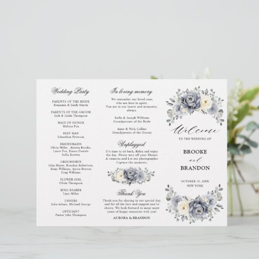 Silver Gray Ivory Winter Wedding Dreiländerprogram (Stehend Vorderseite)