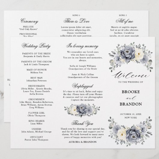 Silver Gray Ivory Winter Wedding Dreiländerprogram (Vorne/Hinten)