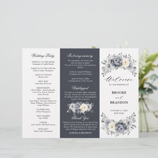 Silver Gray Ivory Winter Wedding Dreiländerprogram (Stehend Vorderseite)