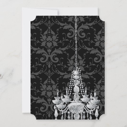 Silver & Gray Kronleuchter Viktorianisch Damask We Einladung (Rückseite)
