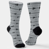 Silver Gray Lacrosse Black Sticks & Dots Muster Socken (Gewinkelt)