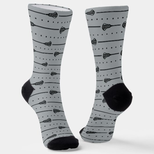 Silver Gray Lacrosse Black Sticks & Dots Muster Socken (Gewinkelt)