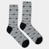 Silver Gray Lacrosse Black Sticks & Dots Muster Socken (Rechts)