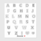 Silver Gray Letters Monogram Sticker Pack Alphabet (Blatt)