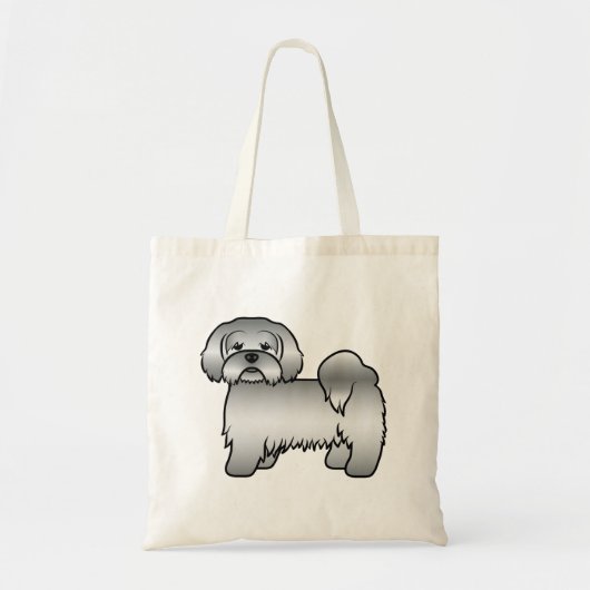 Silver Gray Lhasa Apso Niedlich Cartoon Dog Tragetasche (Vorne)