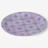 Silver Gray Lila Blue Metallic Filigree Muster Pappteller (Schrägansicht)