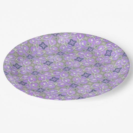 Silver Gray Lila Blue Metallic Filigree Muster Pappteller (Schrägansicht)