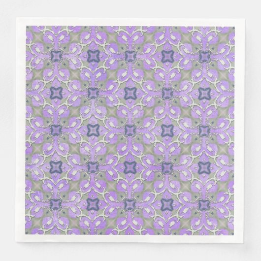 Silver Gray Lila Blue Metallic Filigree Muster Serviette (Vorderseite)
