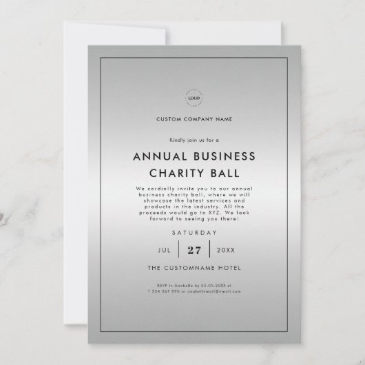 Silver Gray Logo Business Company Dinner Party Einladung (Vorderseite)