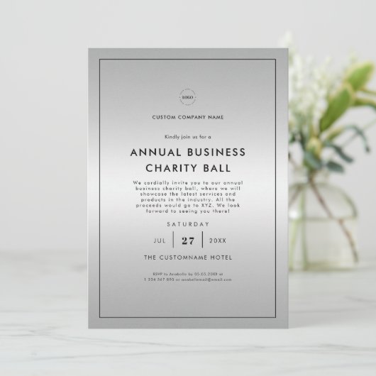 Silver Gray Logo Business Company Dinner Party Einladung (Stehend Vorderseite)