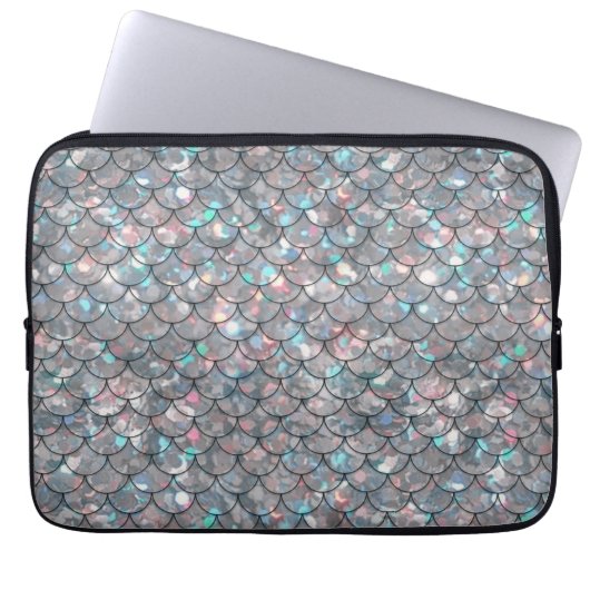 Silver Gray Mermaid Fischskalen Holographisch Laptopschutzhülle (Vorderseite)