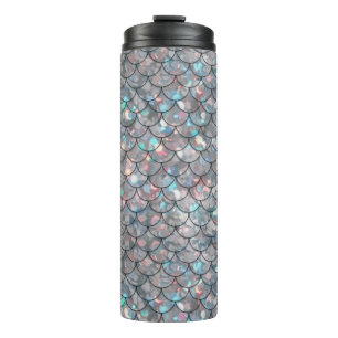 Silver Gray Mermaid Fischskalen Holographisch Thermosbecher