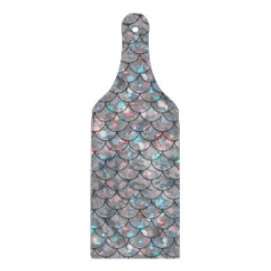 Silver Gray Mermaid Fish Scales Holographic Glass Schneidebrett