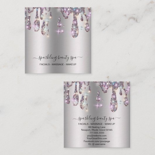 *~* SILVER GRAY Metal Tropfen Driving GLITZER AP7 Quadratische Visitenkarte (Vorne/Hinten)