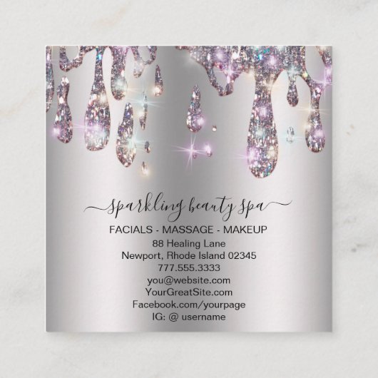 *~* SILVER GRAY Metal Tropfen Driving GLITZER AP7 Quadratische Visitenkarte (Rückseite)