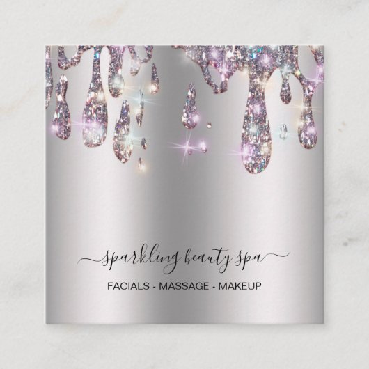 *~* SILVER GRAY Metal Tropfen Driving GLITZER AP7 Quadratische Visitenkarte (Vorderseite)