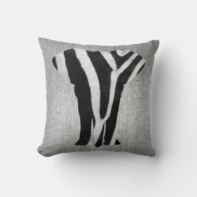 Silver Gray Metallic Black Zebra Skin Elephant Kissen (Vorderseite)
