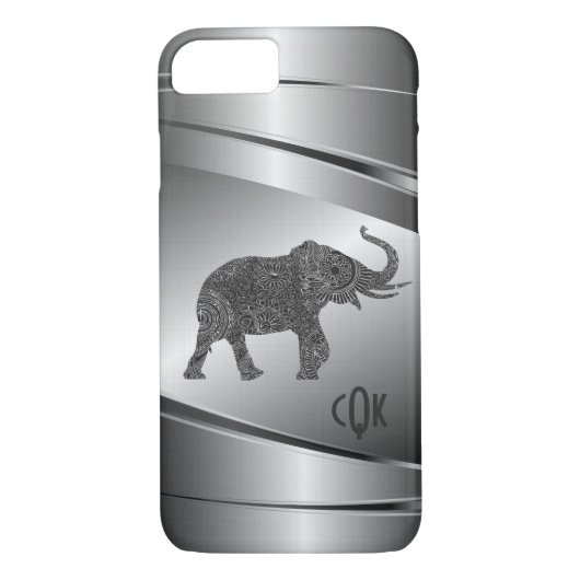 Silver Gray Metallic Floral Elephant Case-Mate iPhone Hülle (Rückseite)