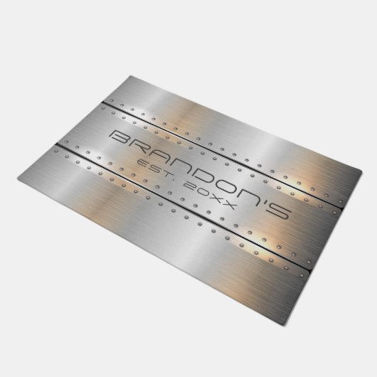 Silver-Gray Metallic Geometric Design Fußmatte (Schrägansicht)