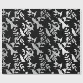 Silver Gray Metallic Hummingbird Blume Black Geschenkpapier (Flach)