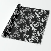 Silver Gray Metallic Hummingbird Blume Black Geschenkpapier (Ungerollt)