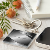 Silver Gray Metallic Look Stainless Steel Muster Schlüsselanhänger (Vorderseite rechts)