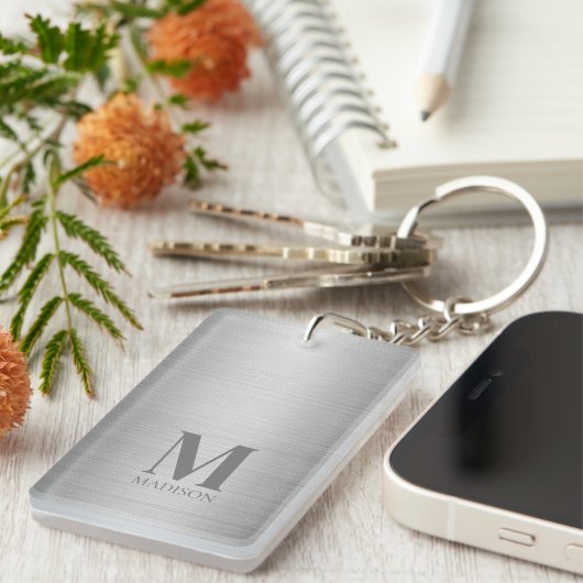 Silver Gray Metallic Mit Monogramm Schlüsselanhänger (Vorderseite rechts)