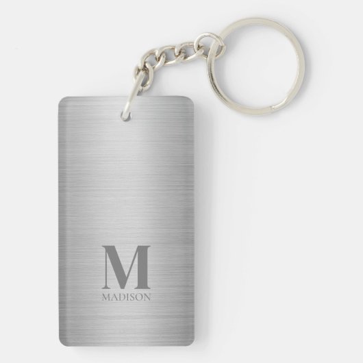 Silver Gray Metallic Mit Monogramm Schlüsselanhänger (Rückseite)