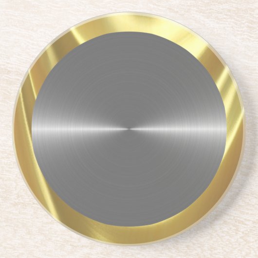 Silver Gray Metallic Stainless Steel Look & Gold Sandstein Untersetzer (Vorne)