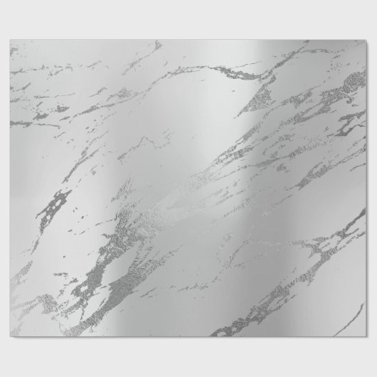 Silver Gray Metallic Strokes Marble Shiny Glam Geschenkpapier (Flach)