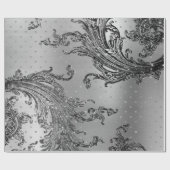 Silver Gray Metalllic Crystal Damask Herz Black Geschenkpapier (Flach)